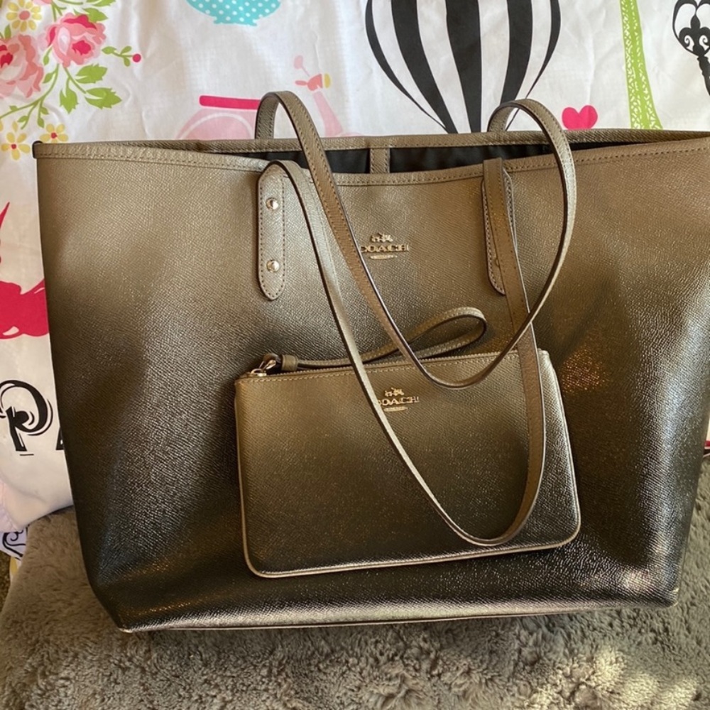 🌼Coach Silver/Gray Fog Ombré Tote & Matching Wristlet🌼